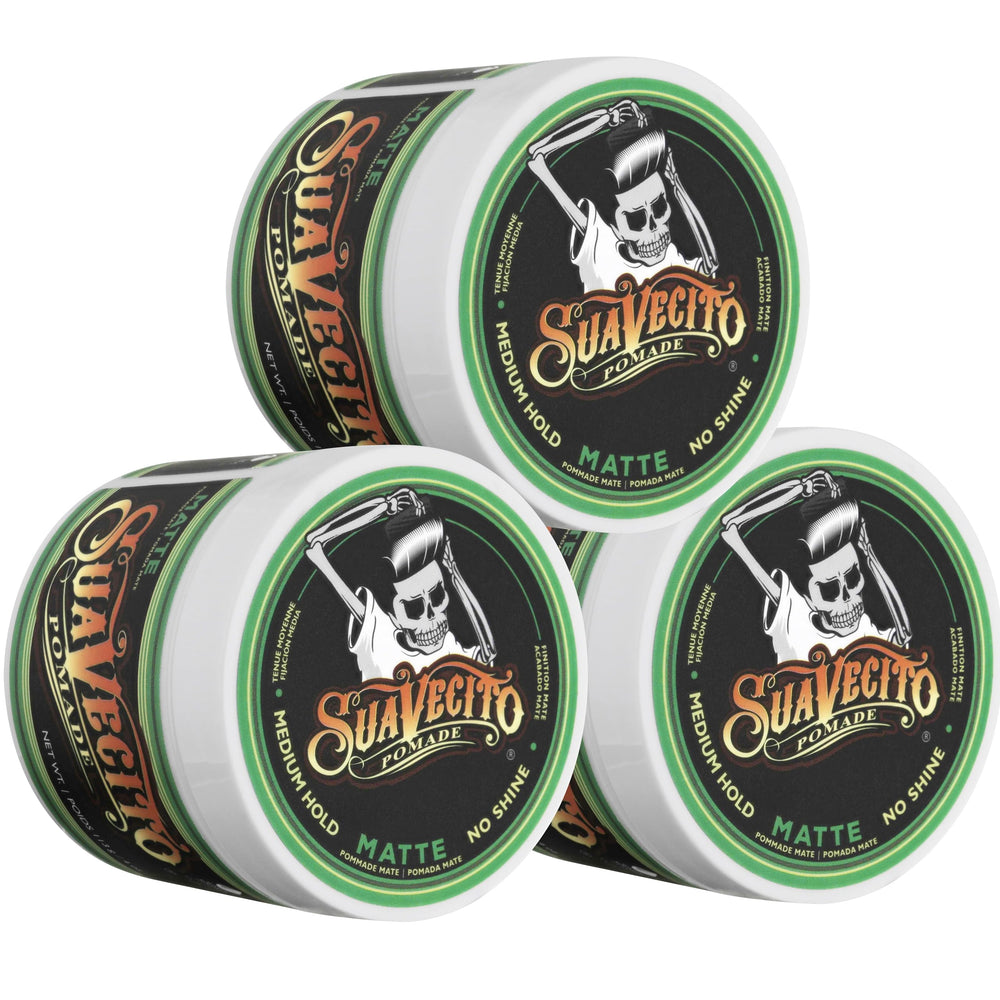 Dab application of Suavecito Matte Pomade demonstrates easy work-in and quick shaping.