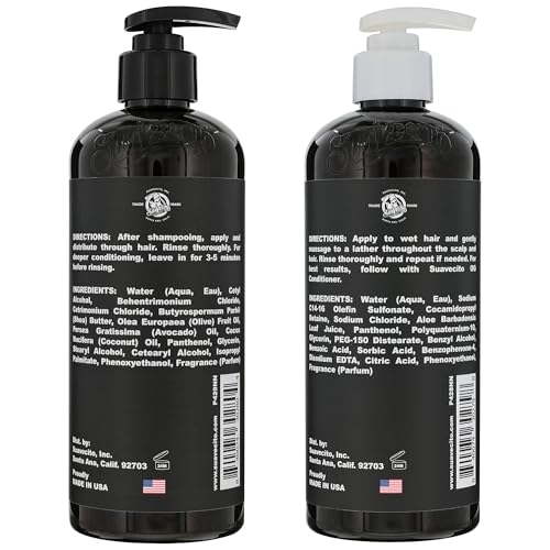 Suavecito OG acondicionador con dispensador, cabello suave y brillo natural.