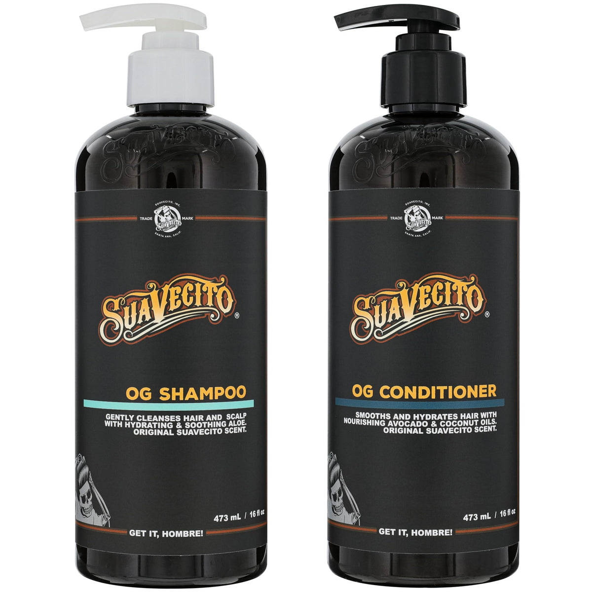 Suavecito OG champú con dispensador, limpieza suave y cabello manejable.