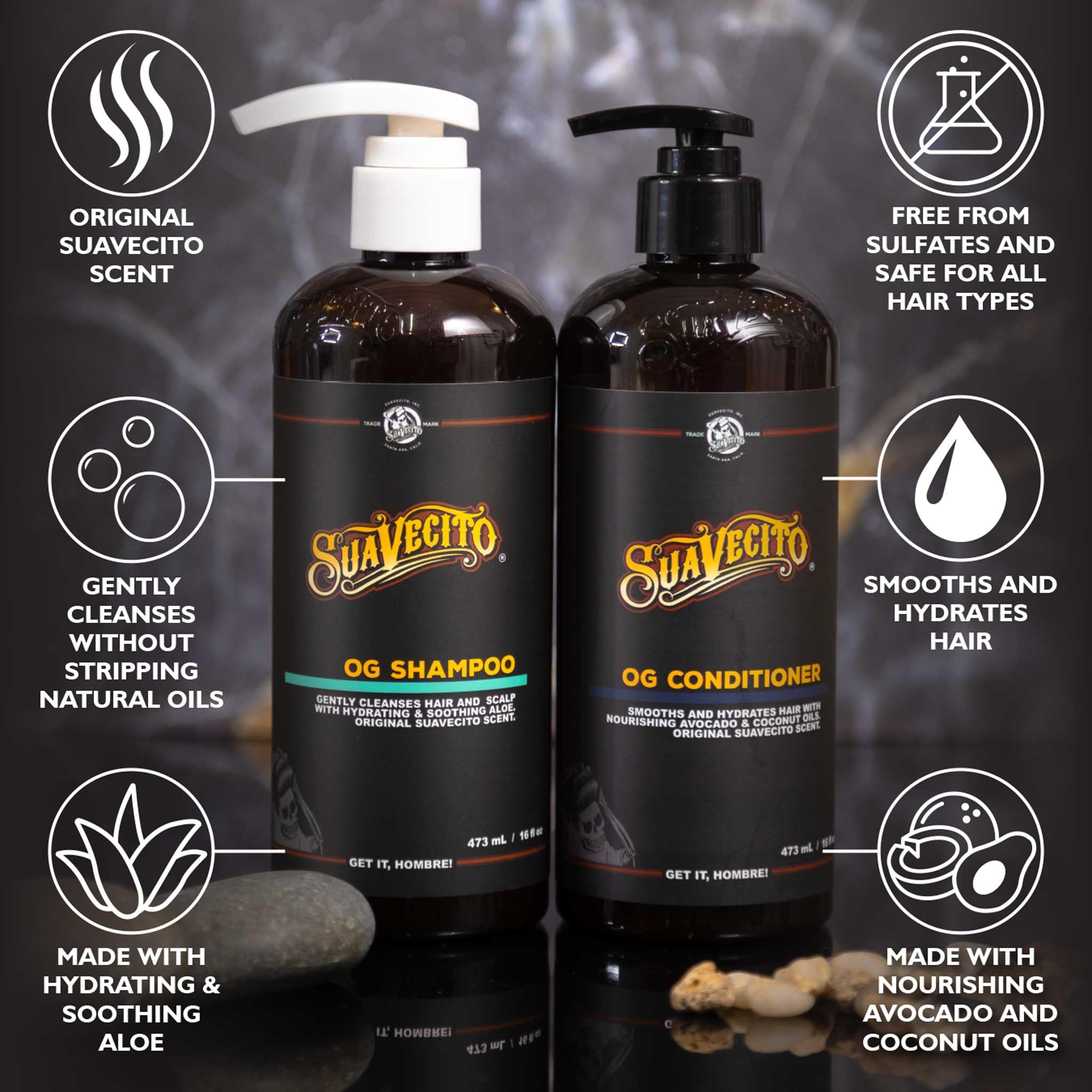 Suavecito OG con Provitamina B5 para hidratación y apariencia saludable.