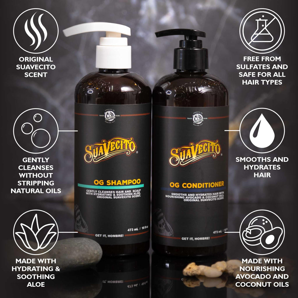 Suavecito OG con Provitamina B5 para hidratación y apariencia saludable.