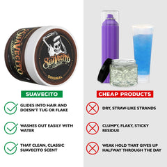 Suavecito Pomada Original Hold, fácil de lavar con agua y sin residuo.