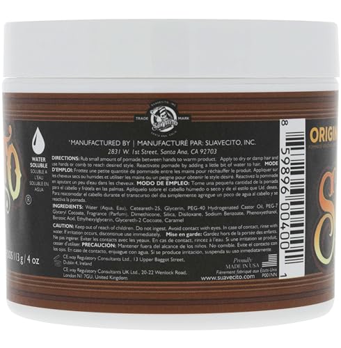Suavecito Pomada Original Hold, textura cremosa para una aplicación suave y uniforme.