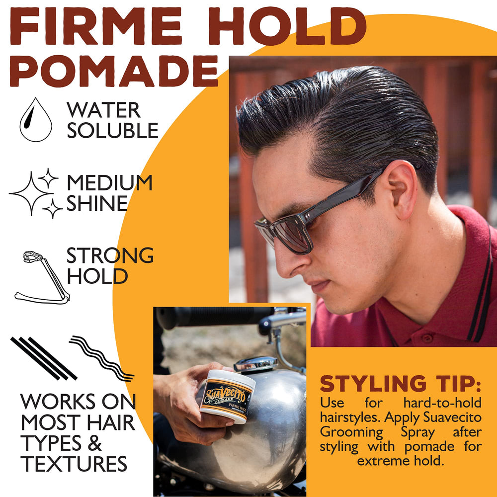 Suavecito Pomade Firme: brillo medio para un look natural.