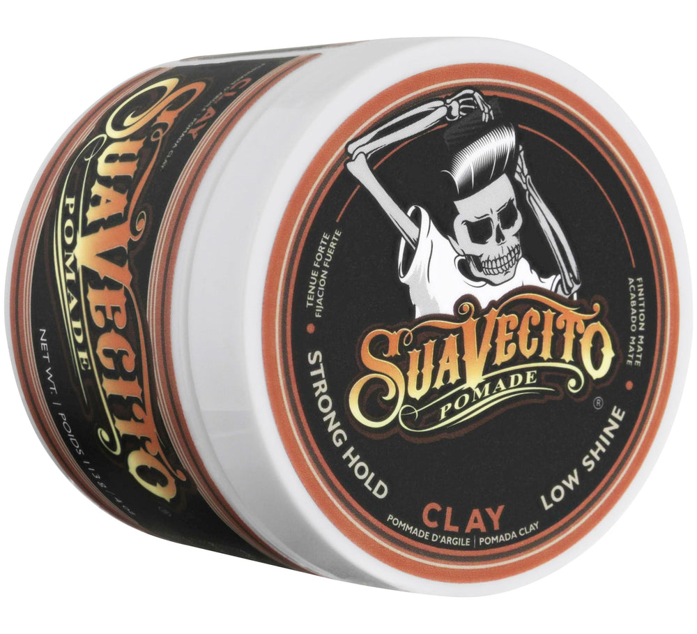 Suavecito Pomade Firme Clay aplicación rápida para un peinado sin esfuerzo.
