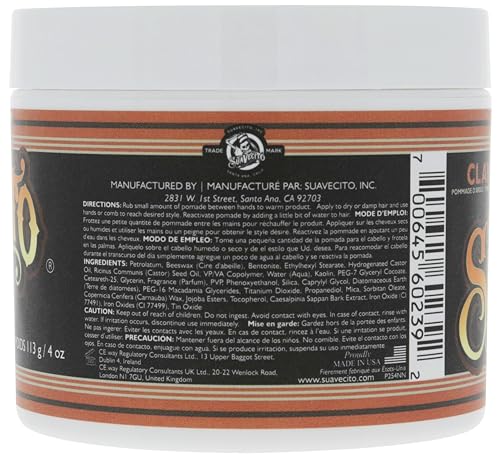 Suavecito Pomade Firme Clay muestra textura y definición para estilos con más cuerpo.