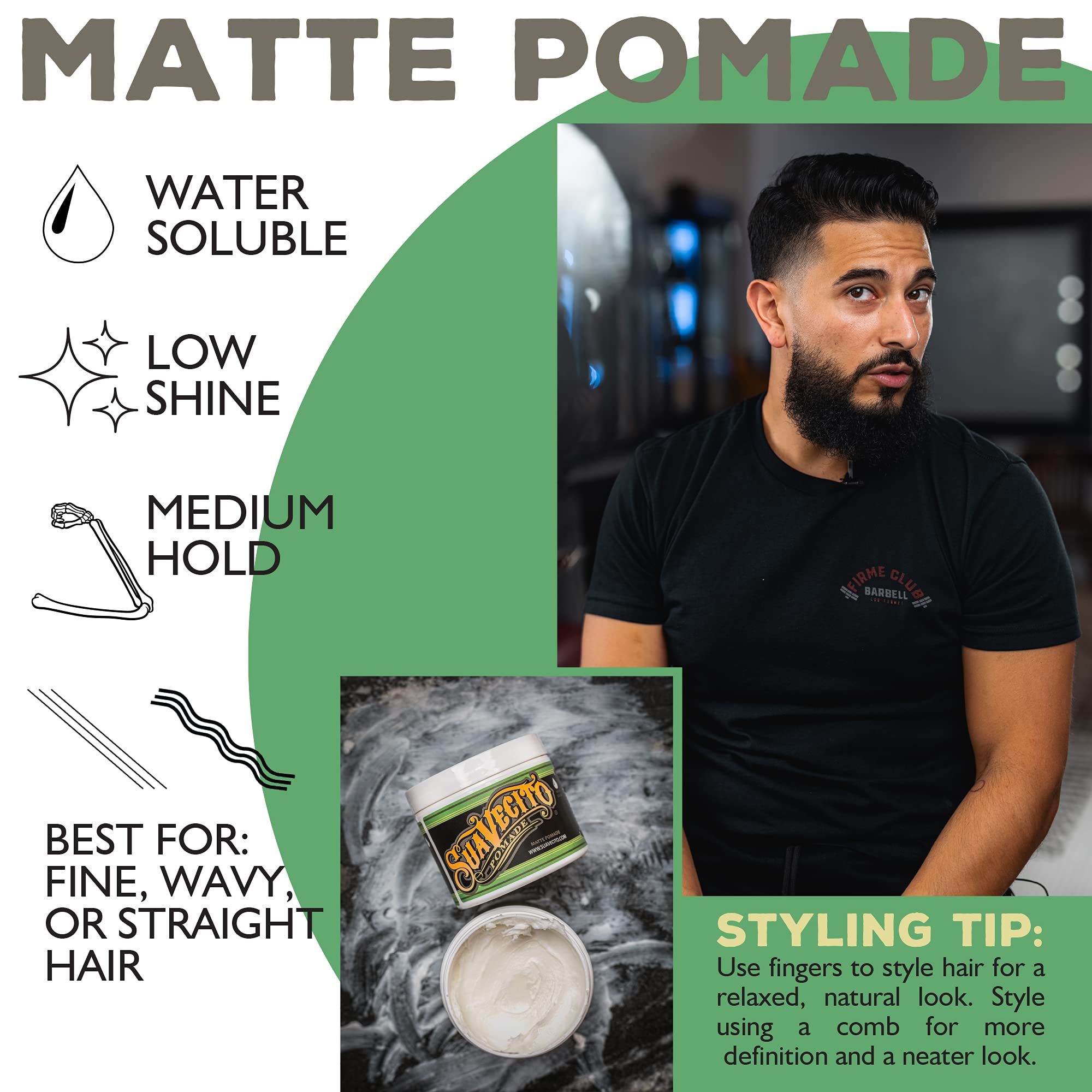 Suavecito Pomade Matte: estilo versátil para peinados modernos y retro