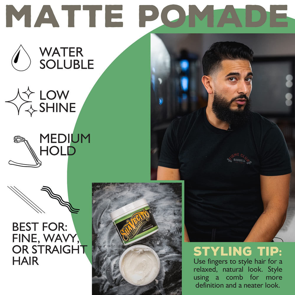 Suavecito Pomade Matte: estilo versátil para peinados modernos y retro