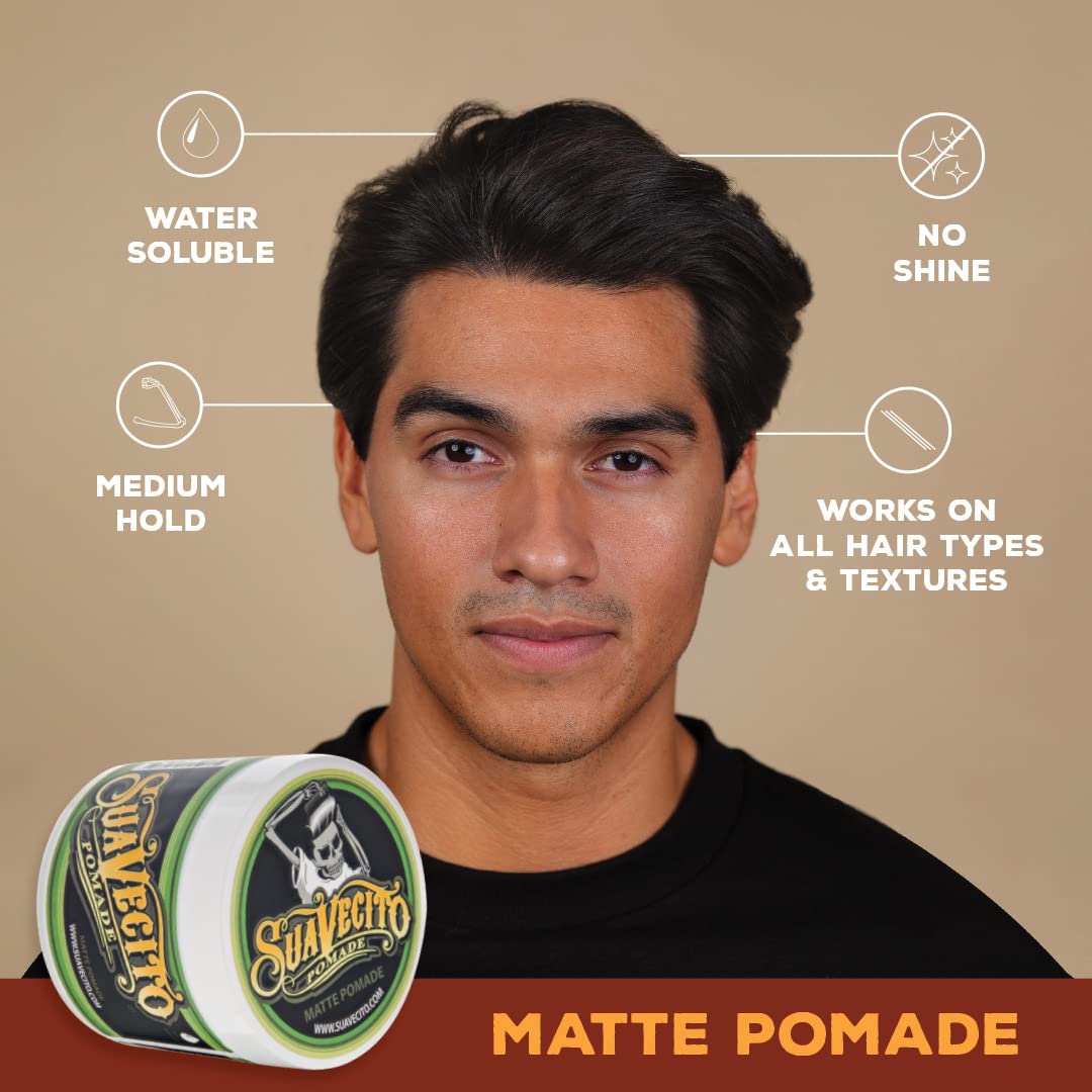 Suavecito Pomade Matte: fácil lavado, sin residuo blanco, ideal para retoques