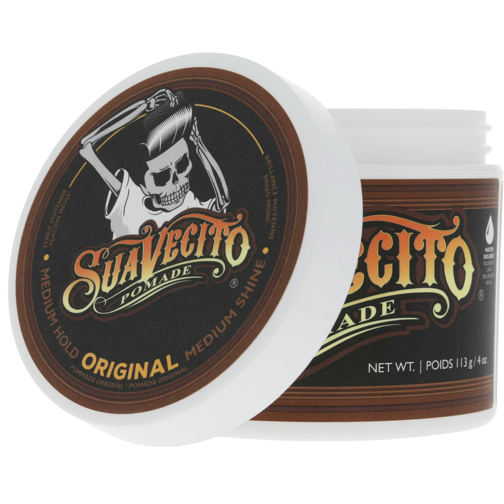 Suavecito Pomade Original hands-on styling for controlled shaping.