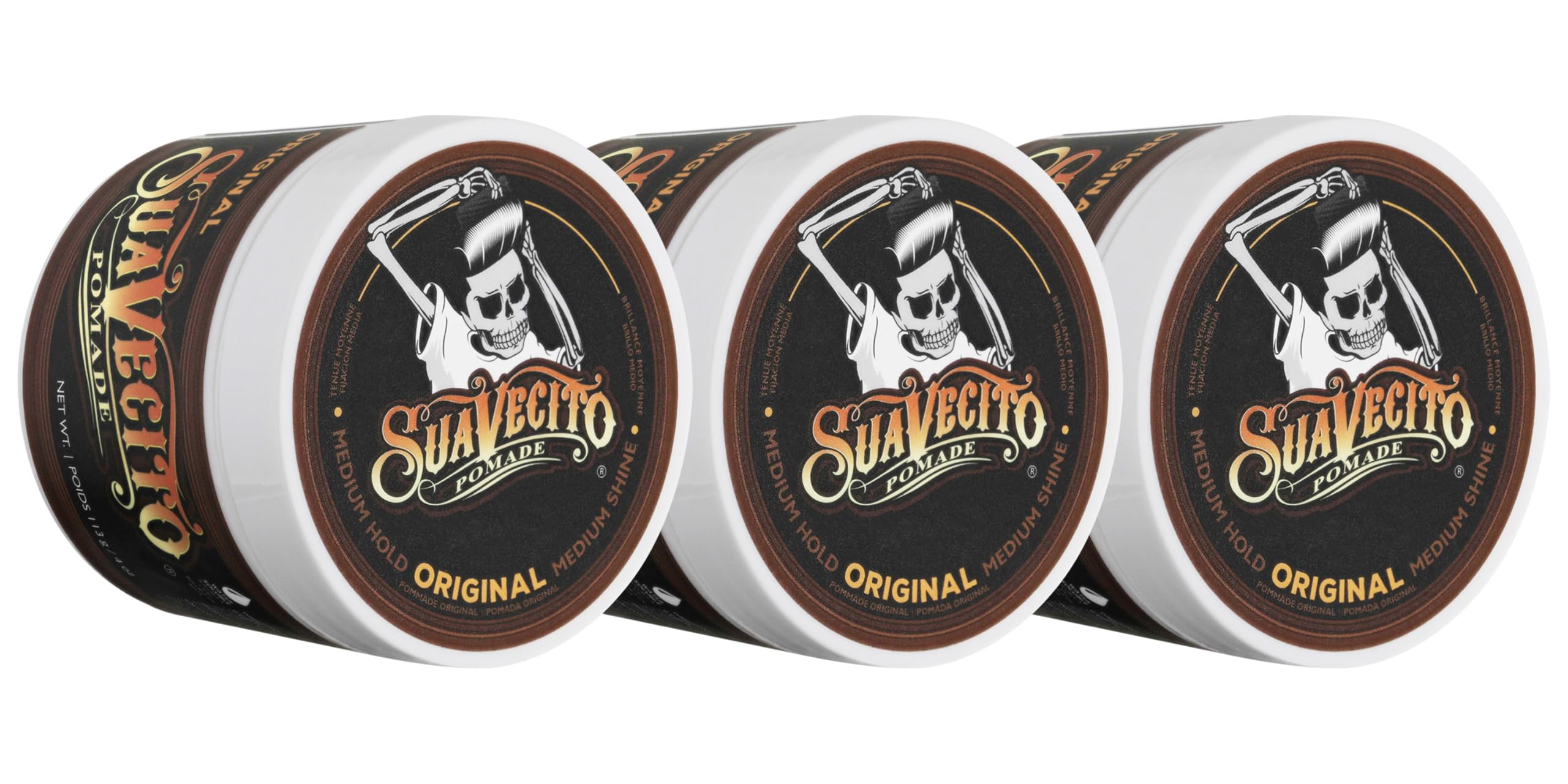 Suavecito Pomade Original Hold 4 oz packaging front showing bold branding for daily use