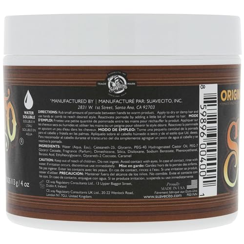Suavecito Pomade Original jar closeup showing creamy texture for easy application.