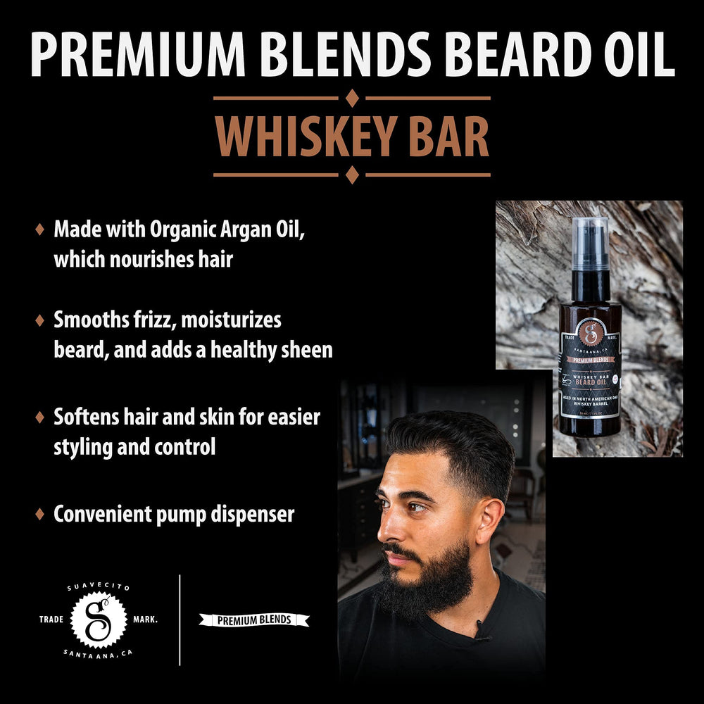 Suavecito Premium Blends Beard Oil uses organic argan oil for smooth application.