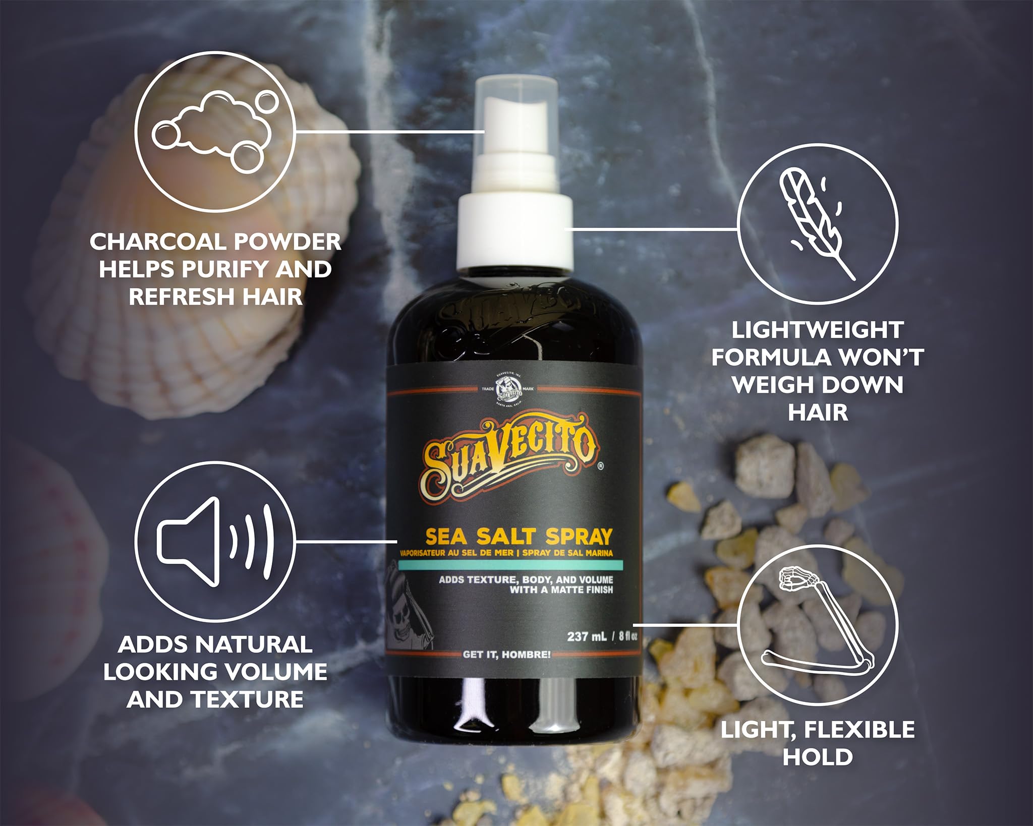 Aplicación diaria con Suavecito Spray de Sal Marina para movimiento natural.