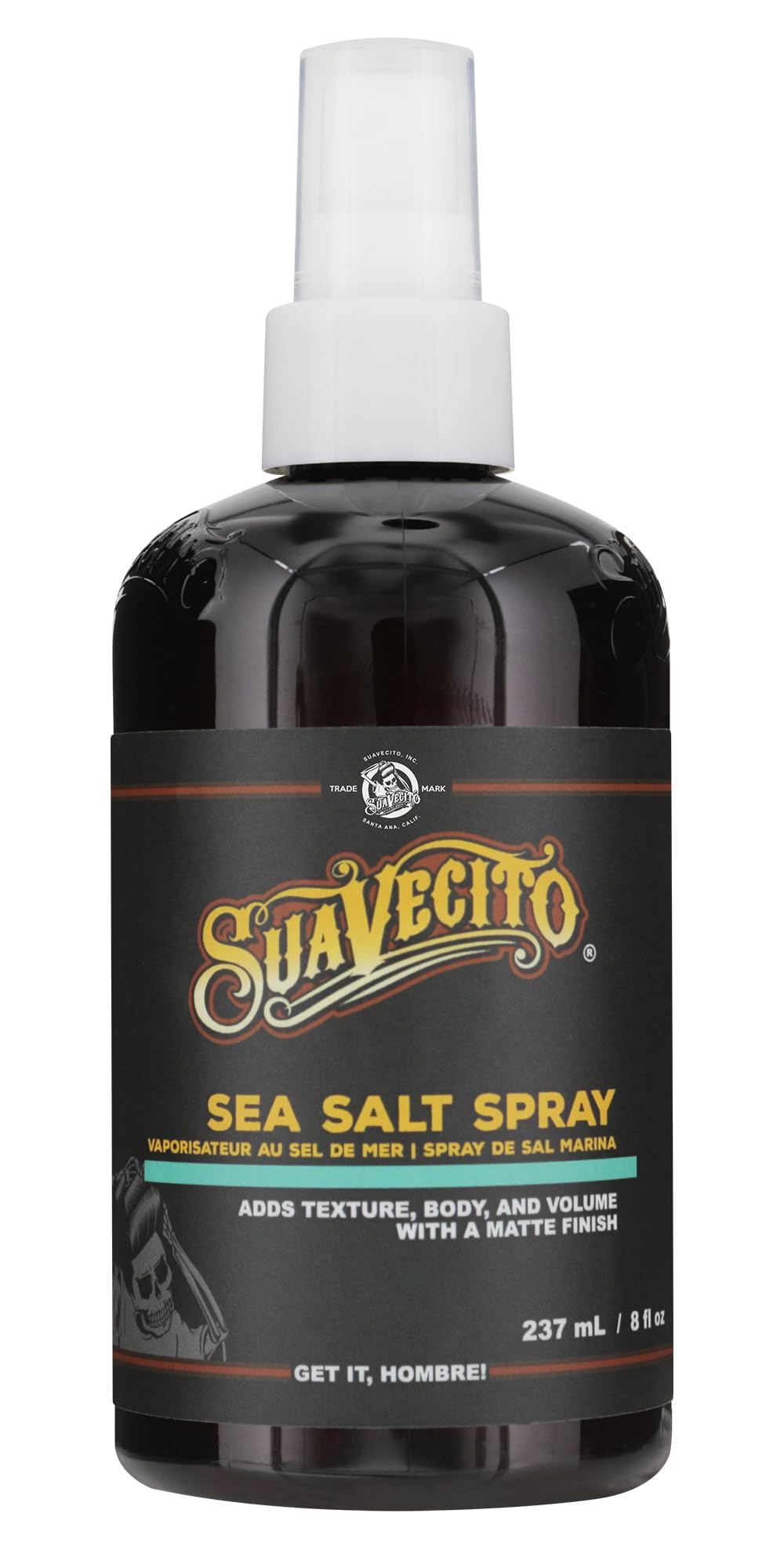 Suavecito Spray de Sal Marina: botella visible, favorece un look natural y desenfadado.
