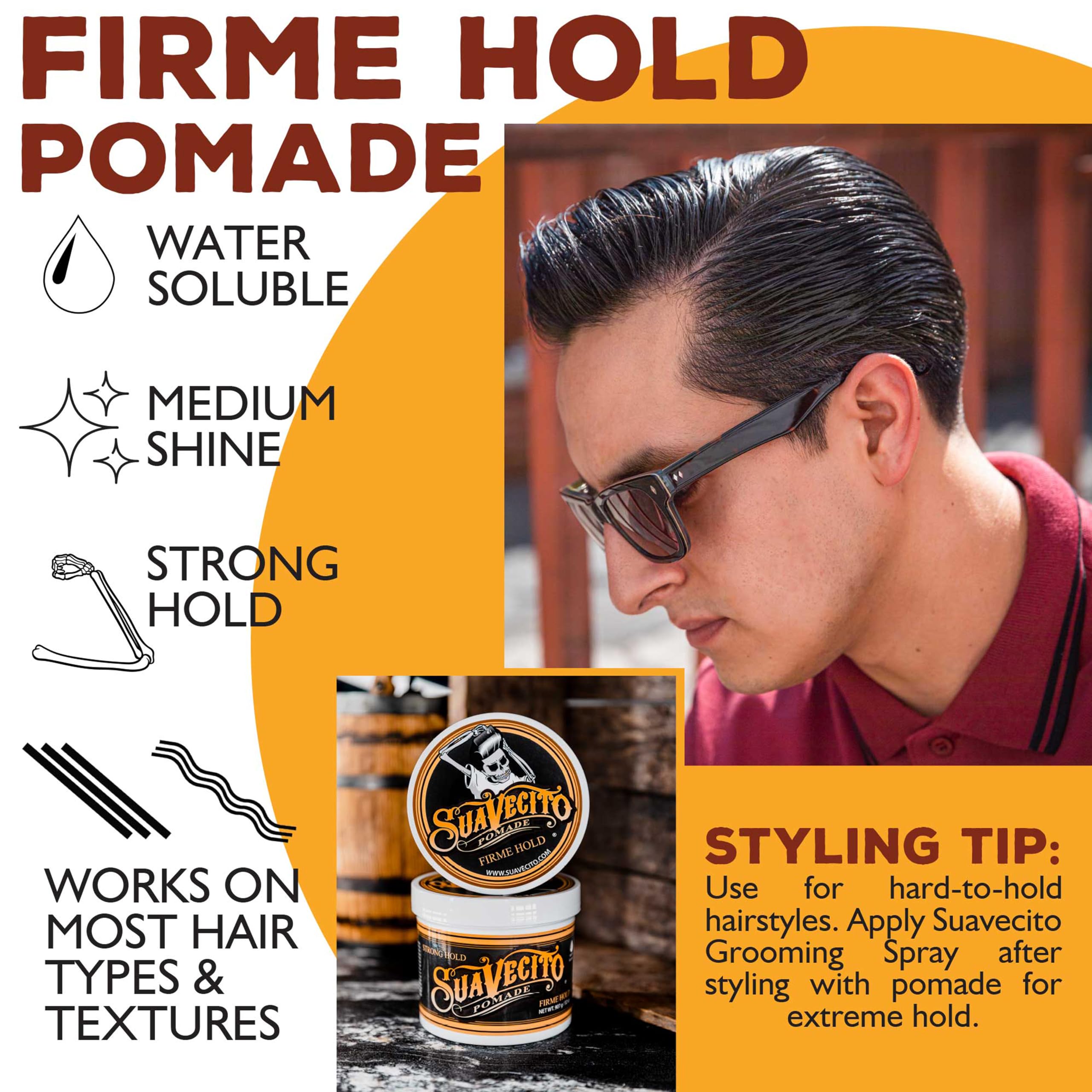Water-based Suavecito pomade rinses out easily with water