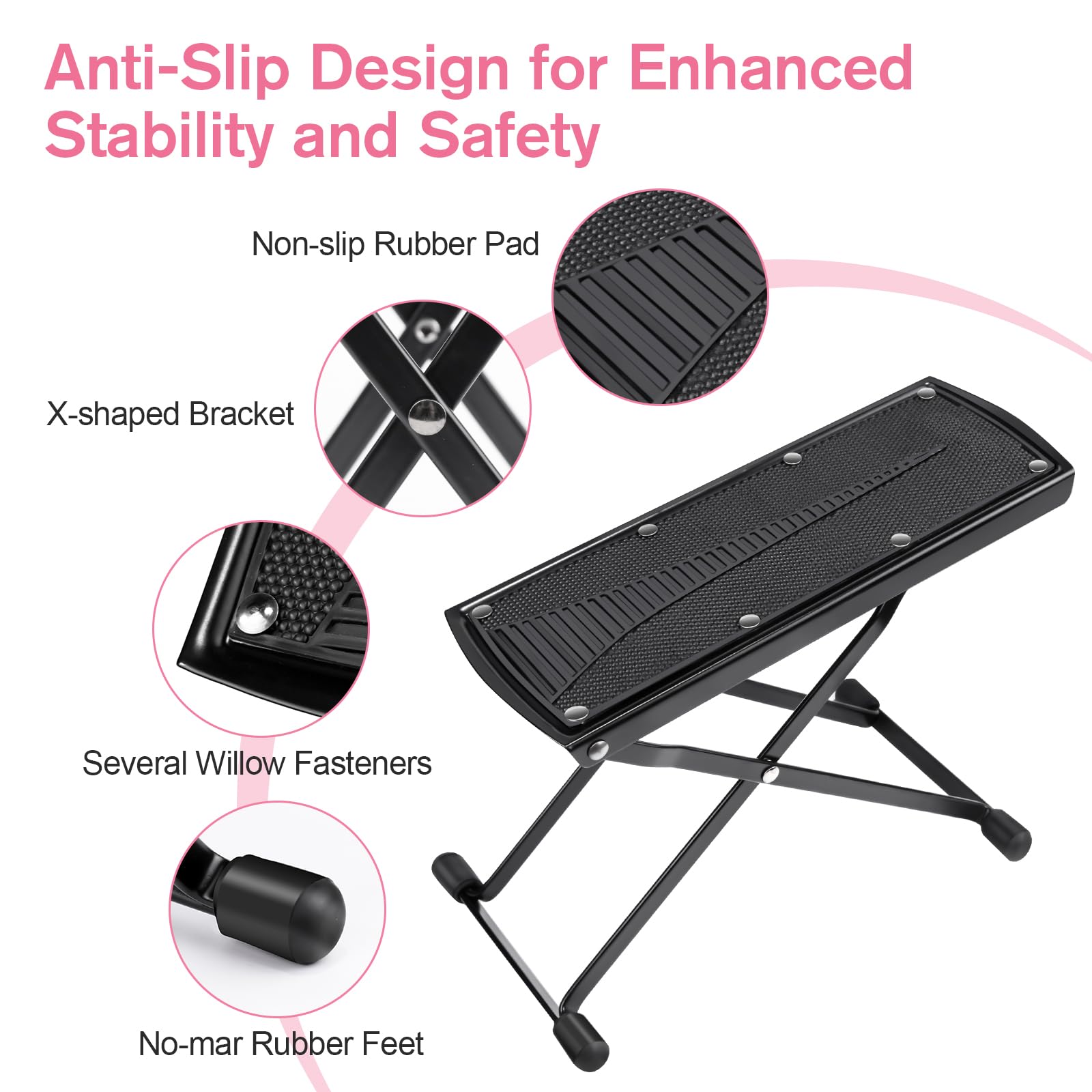 SUBAY non-slip foot rest stays stable on any surface.