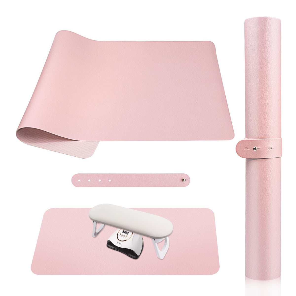 SUBAY nail art table mat in pink with soft microfiber PU leather for comfortable manicures