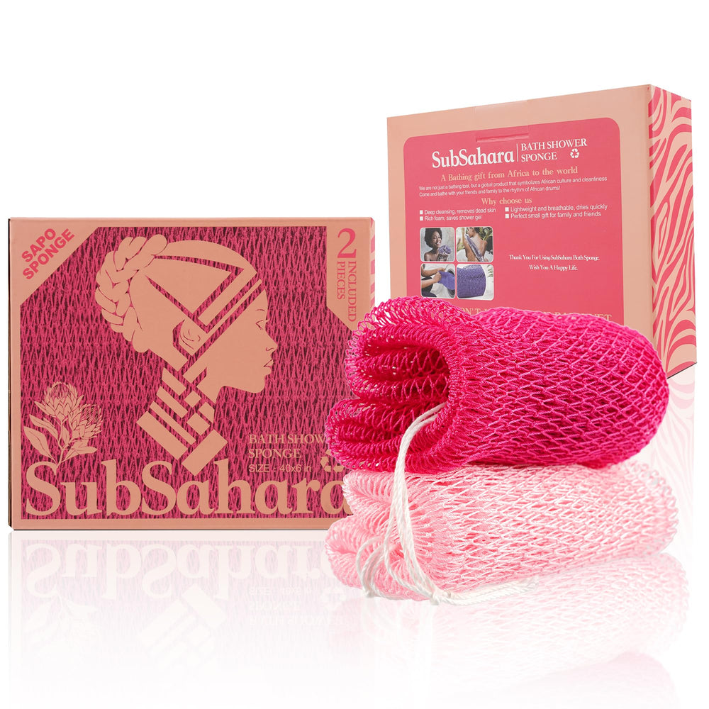 SubSahara authentic African net sponge in dark pink two-pack for durable exfoliation.