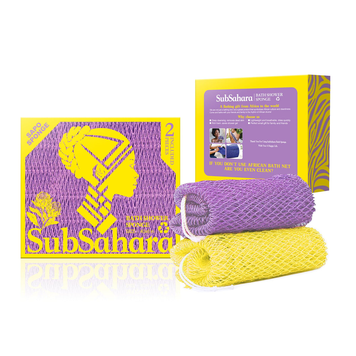 SubSahara authentic African net sponge with knot pattern for gentle exfoliation.