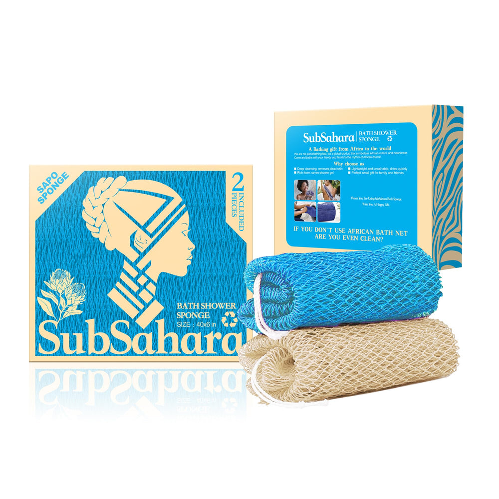 Esponja de red africana SubSahara auténtica con nudos para exfoliación suave.