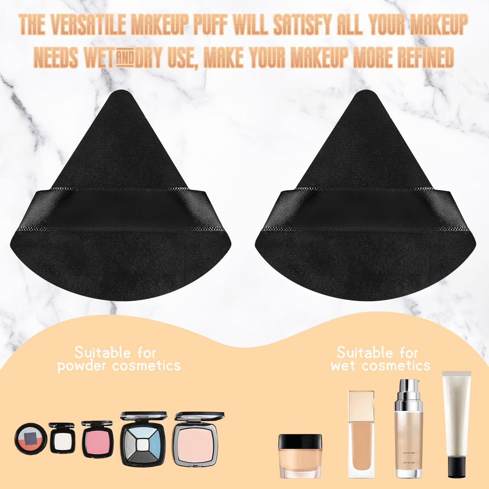Compact velour triangle puff showing soft material and comfort