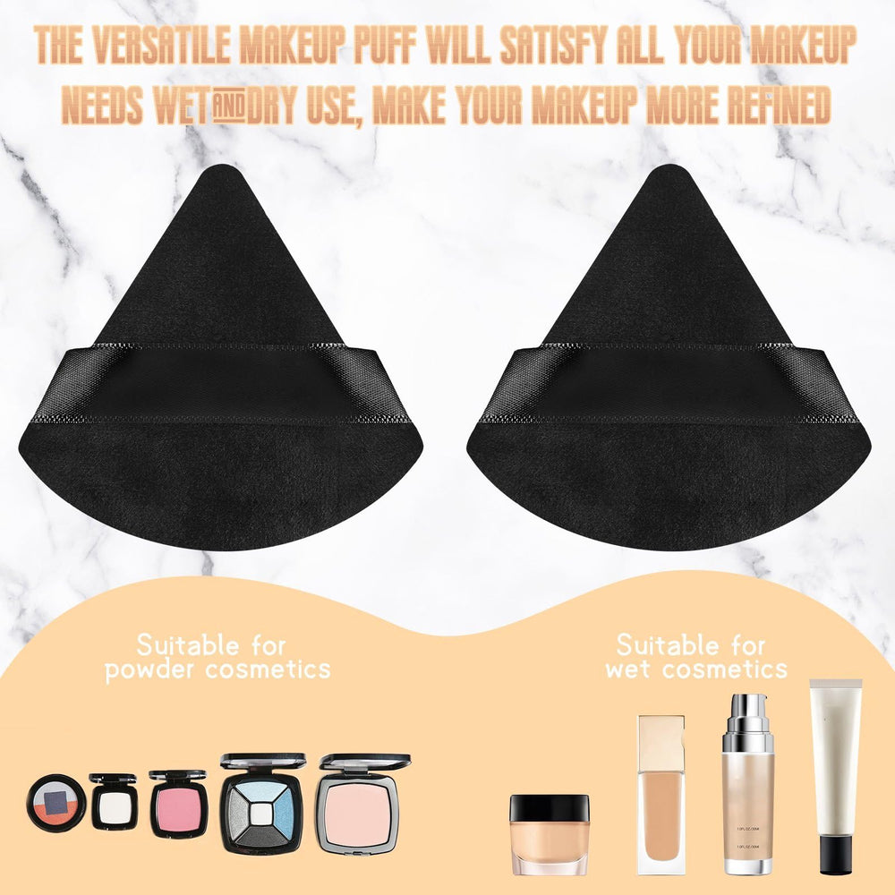 Compact velour triangle puff showing soft material and comfort