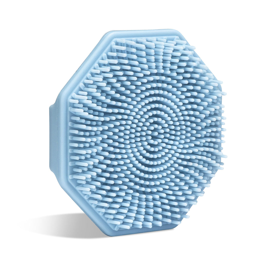 Sud Scrub antimicrobial silicone face scrubber in blue resists odors.