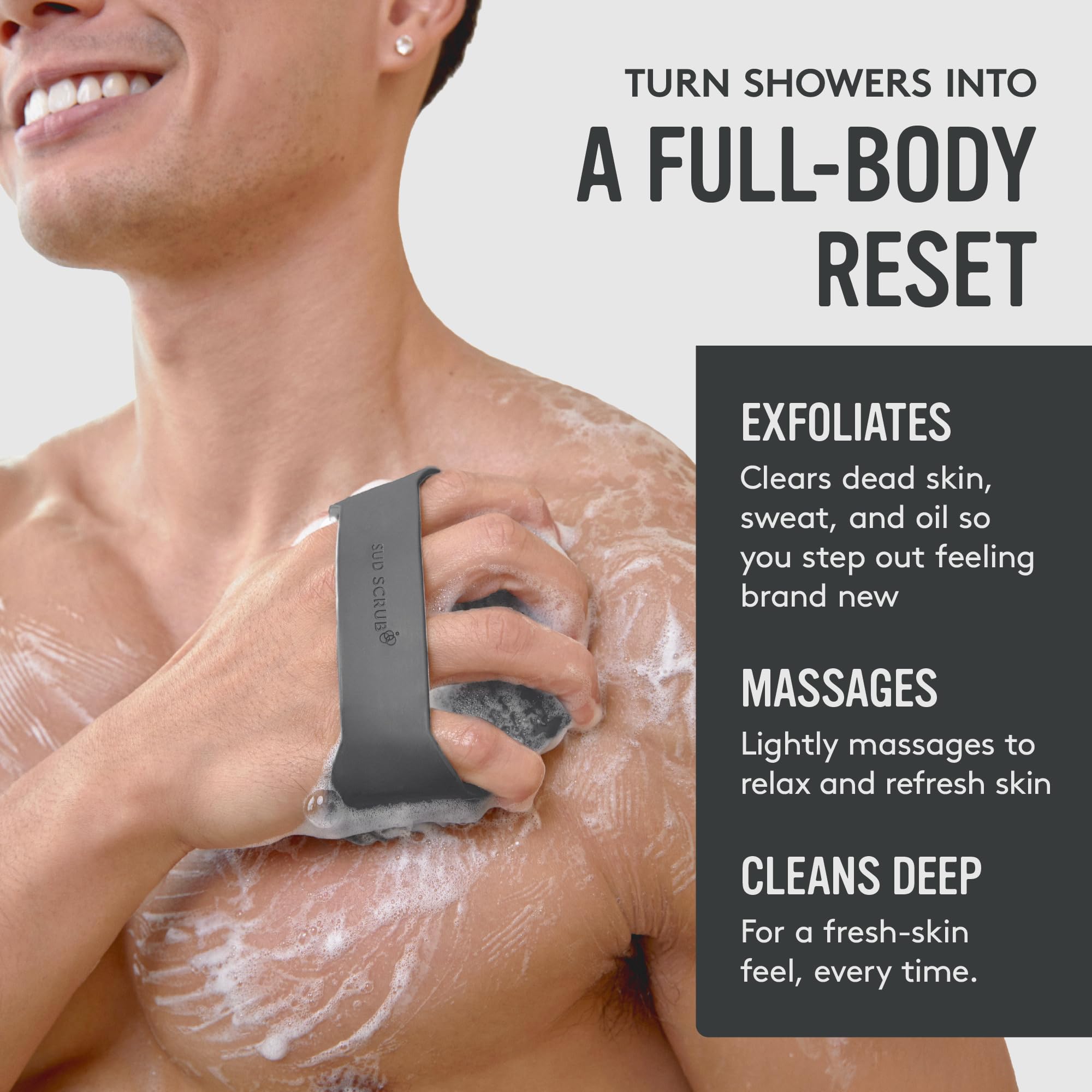 Sud Scrub charcoal-infused silicone helps reduce odor-causing bacteria on the surface