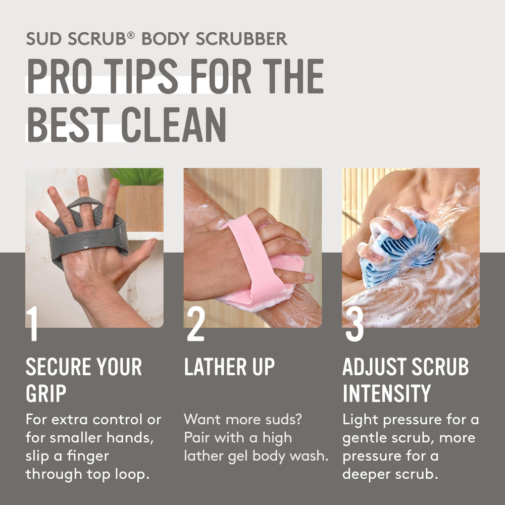 Sud Scrub clay-infused variant demonstrated for varied textures.