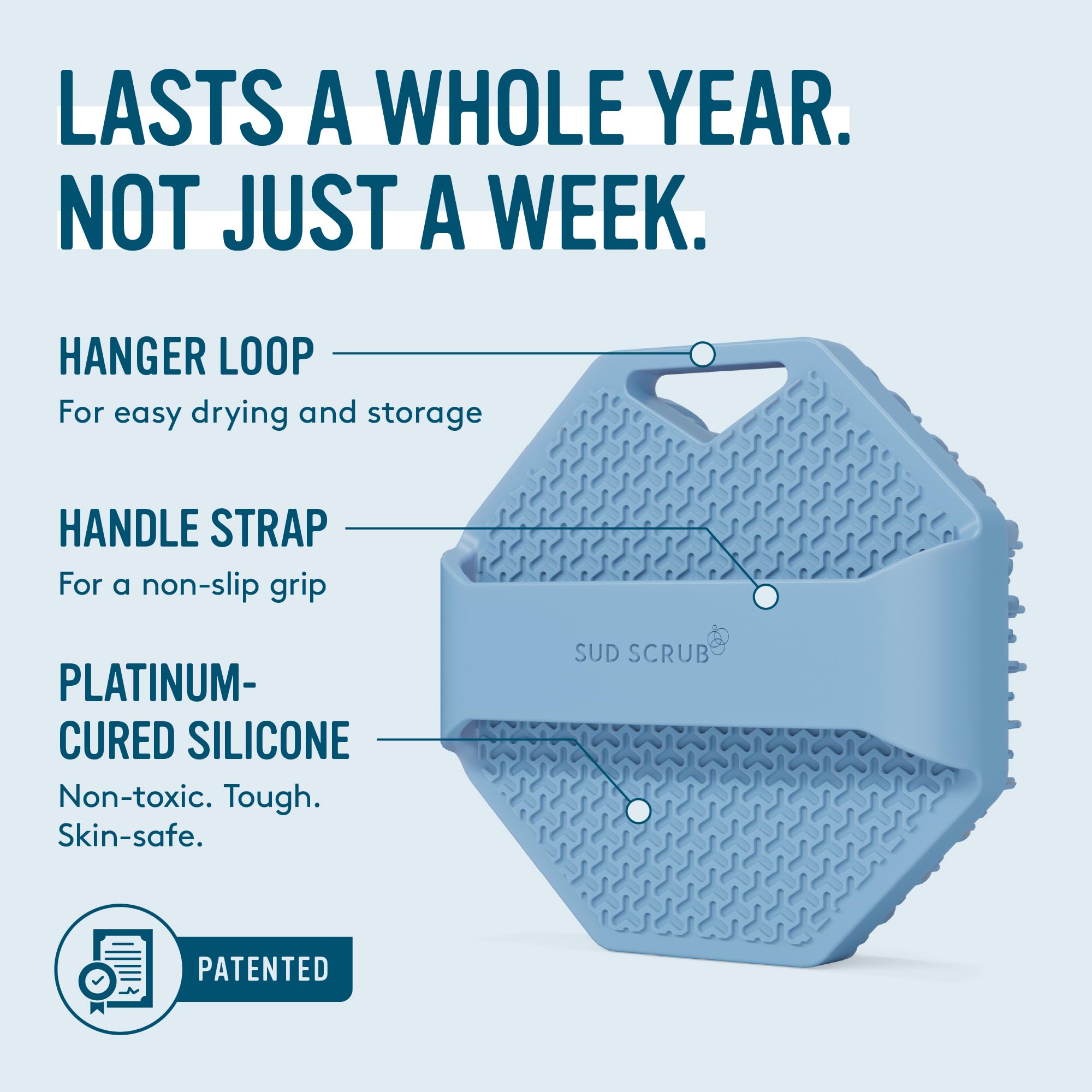 Sud Scrub durable food-grade silicone material designed for long-lasting use.