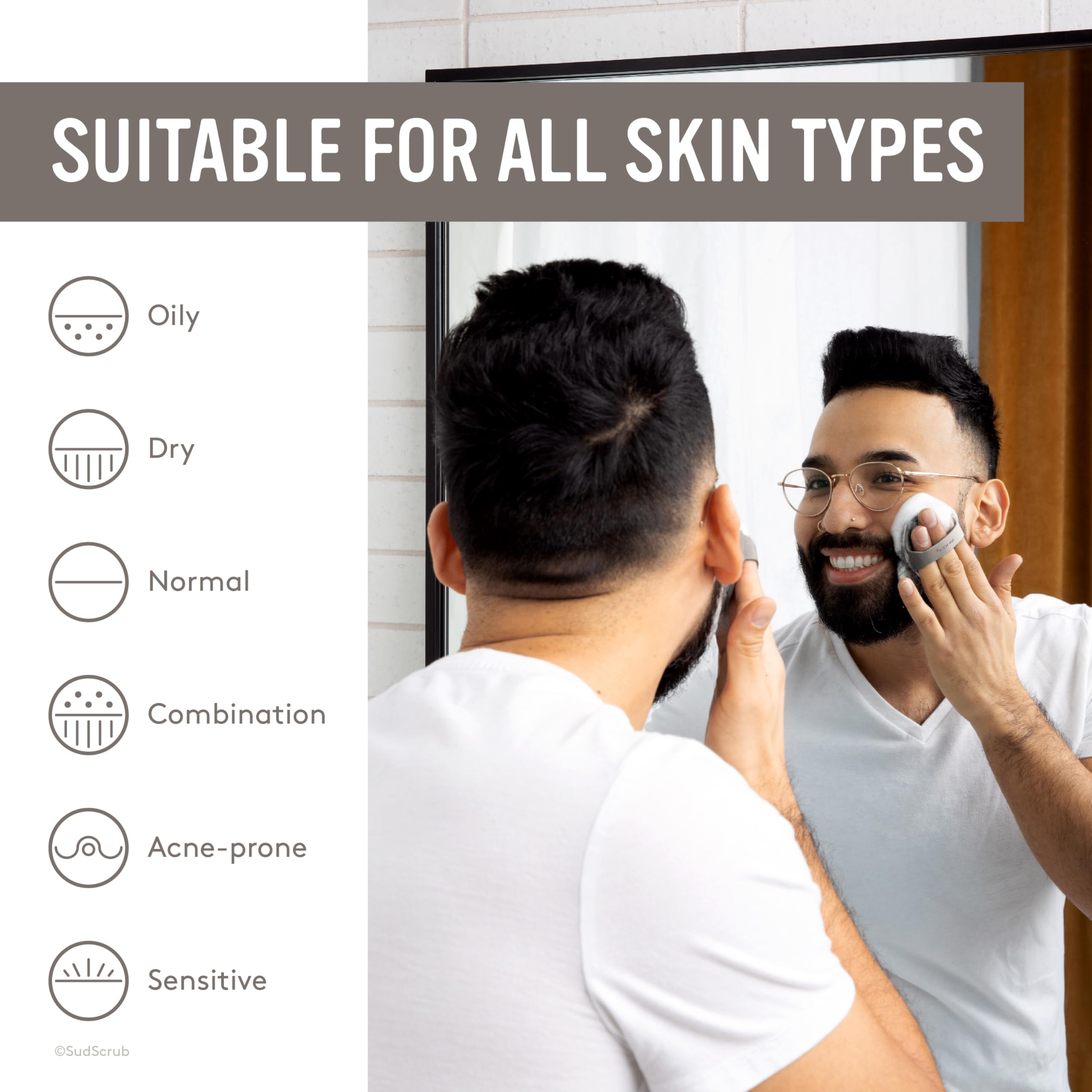 Sud Scrub eco-friendly facial cleansing brush with plastic-free design.