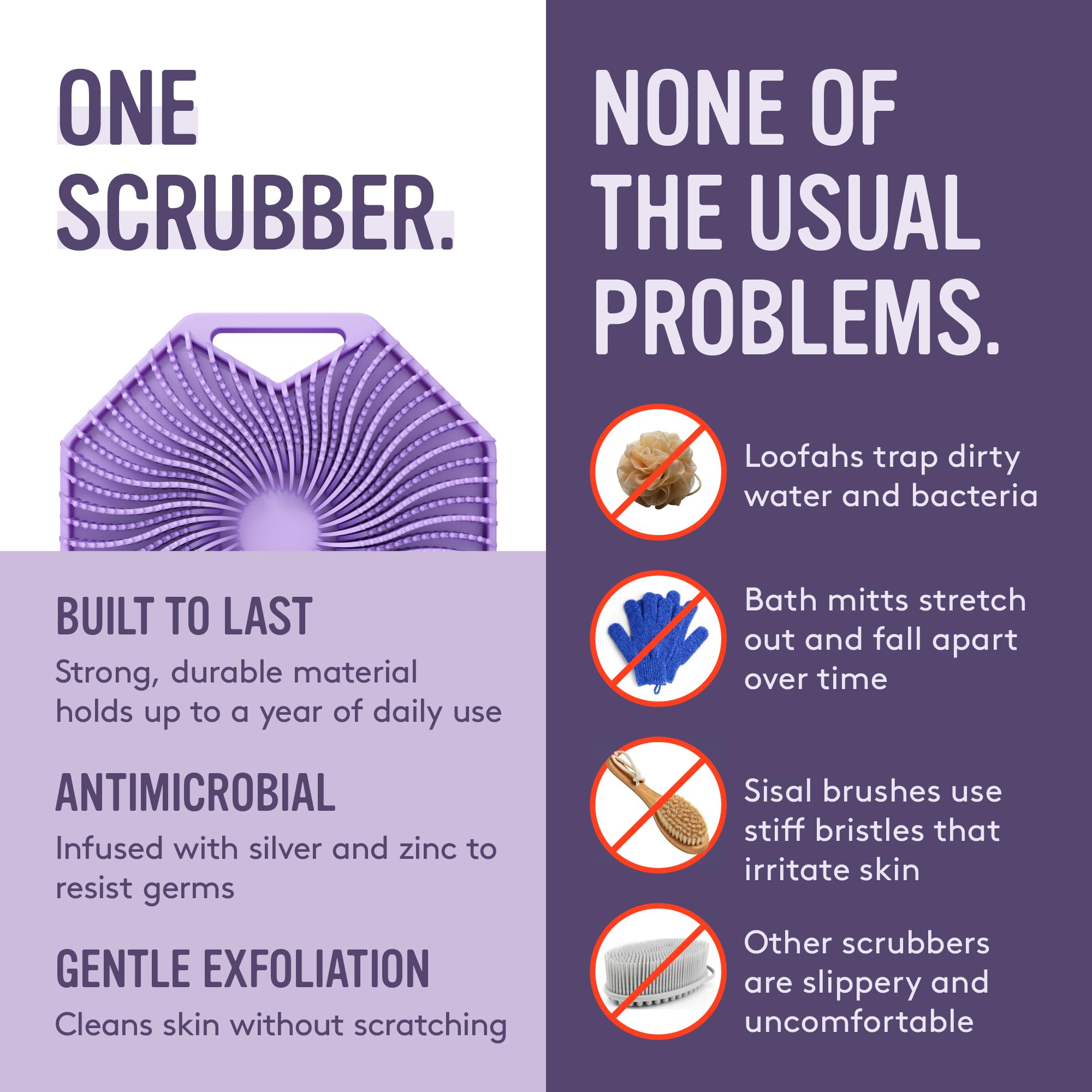 Sud Scrub eco-friendly recyclable material image highlights sustainable shower tool.