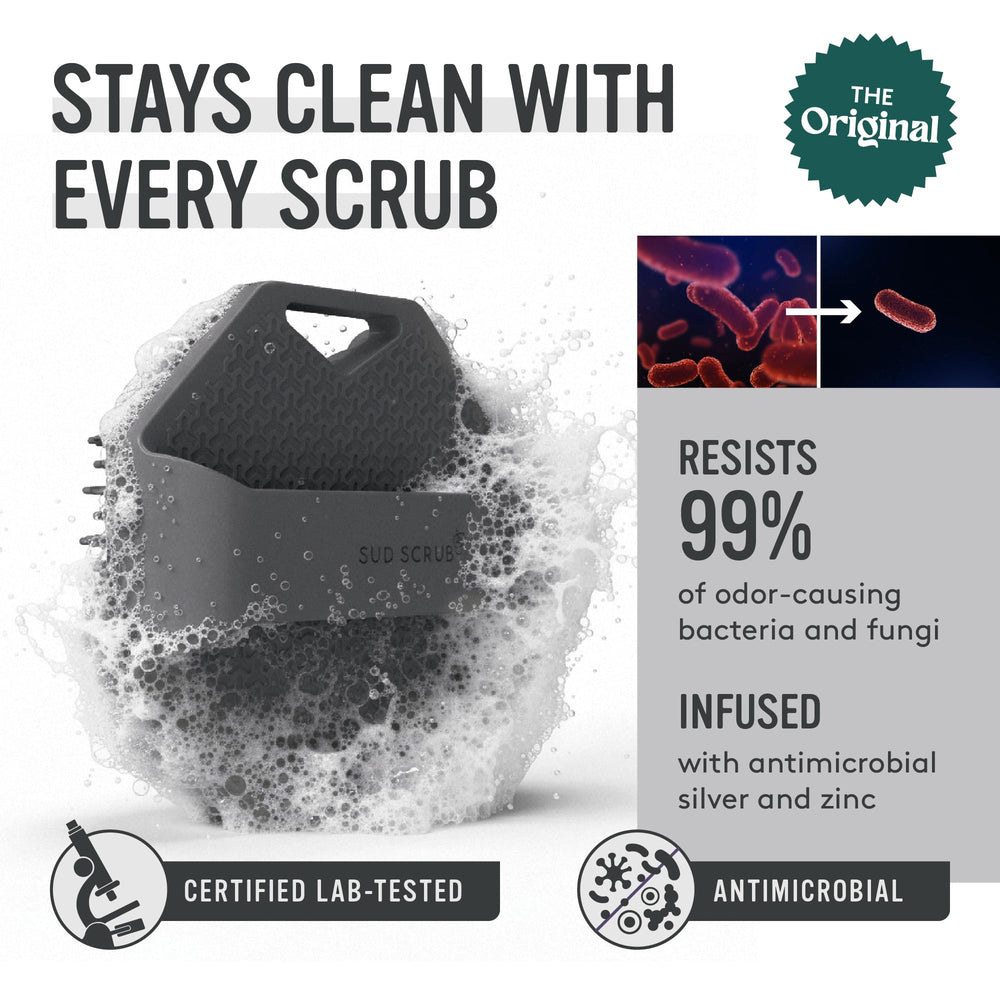 Sud Scrub exfoliating fins in action for gentle, effective grime removal