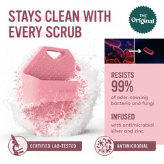 Sud Scrub exfoliating silicone brush for skin smoothing during shower.