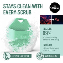 Sud Scrub flexible fins exfoliation closeup, gentle skin smoothing