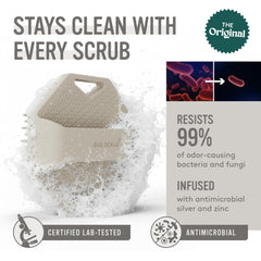 Sud Scrub gentle exfoliation fins close-up demonstrating light skin buffing.