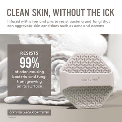Sud Scrub gentle exfoliation for sensitive skin with soft bristles close-up.