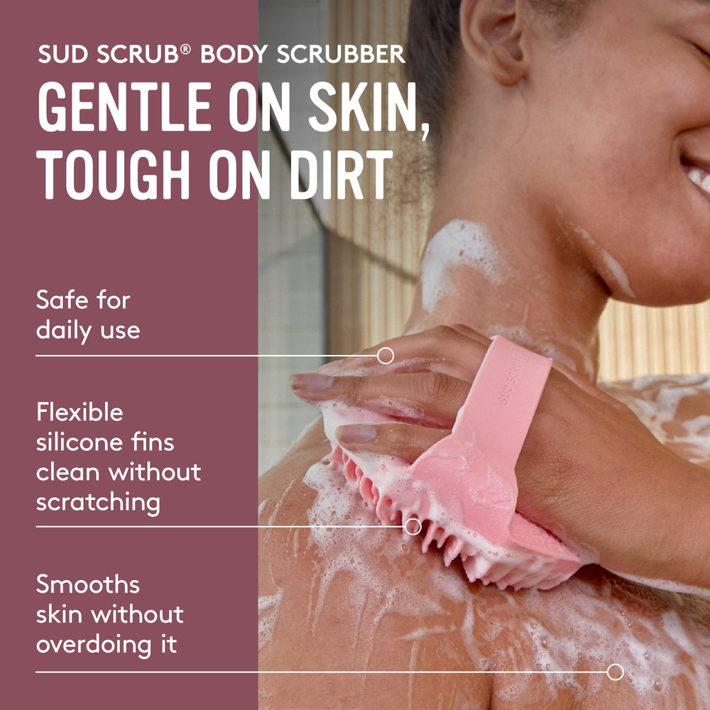 Sud Scrub sensitive-skin friendly silicone scrubber gentle yet effective for delicate areas.