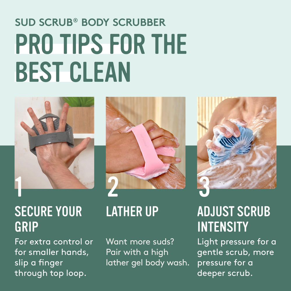 Sud Scrub shower-ready setup in bathroom, supports daily cleansing routines
