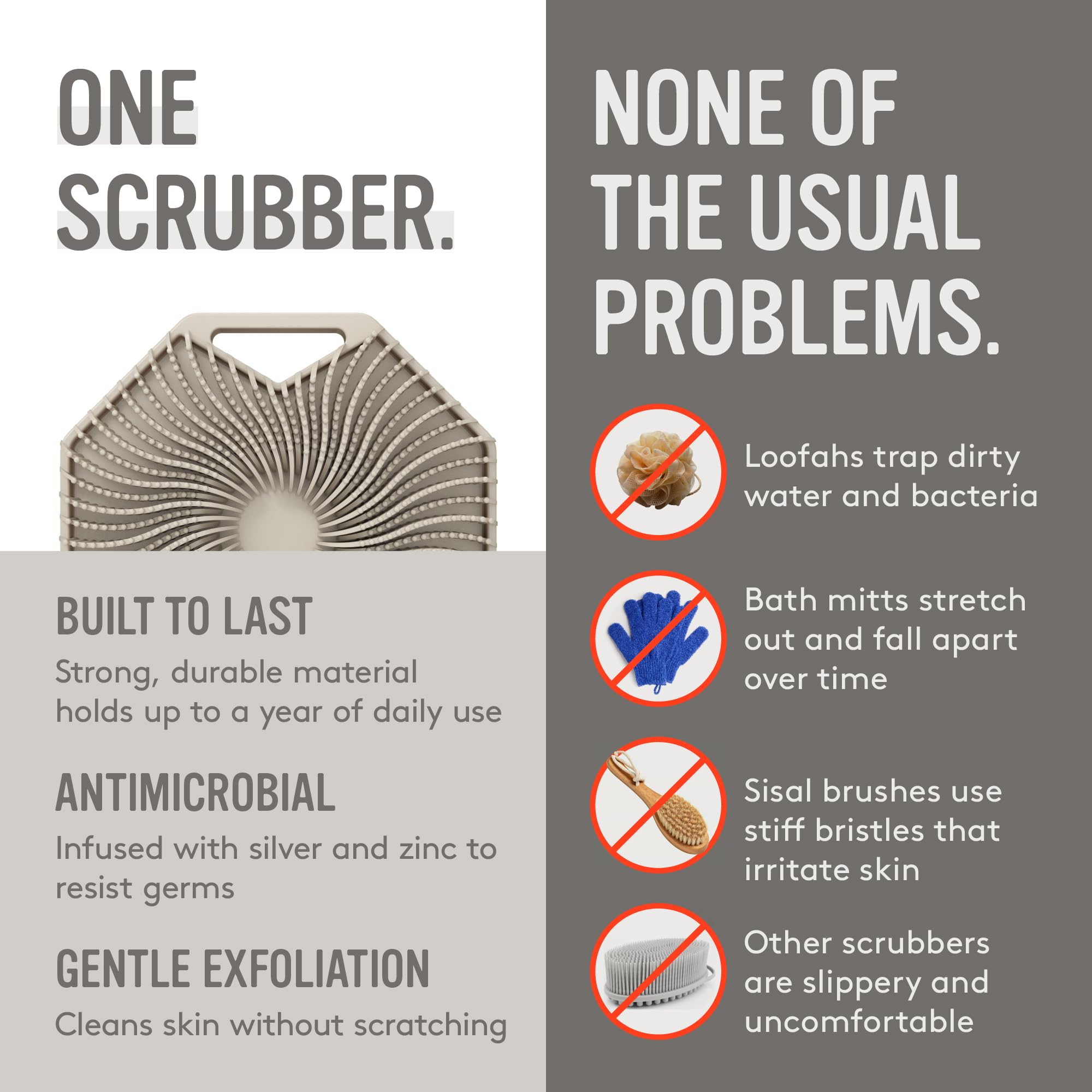 Sud Scrub in use during shower for a comfortable cleanse.