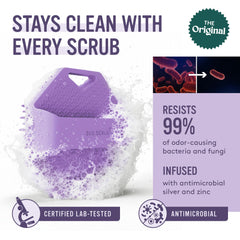 Sud Scrub silicone bristle closeup shows gentle exfoliation for smooth skin.