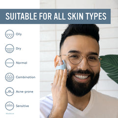 Sud Scrub blue textured grip helps steady cleansing motions.