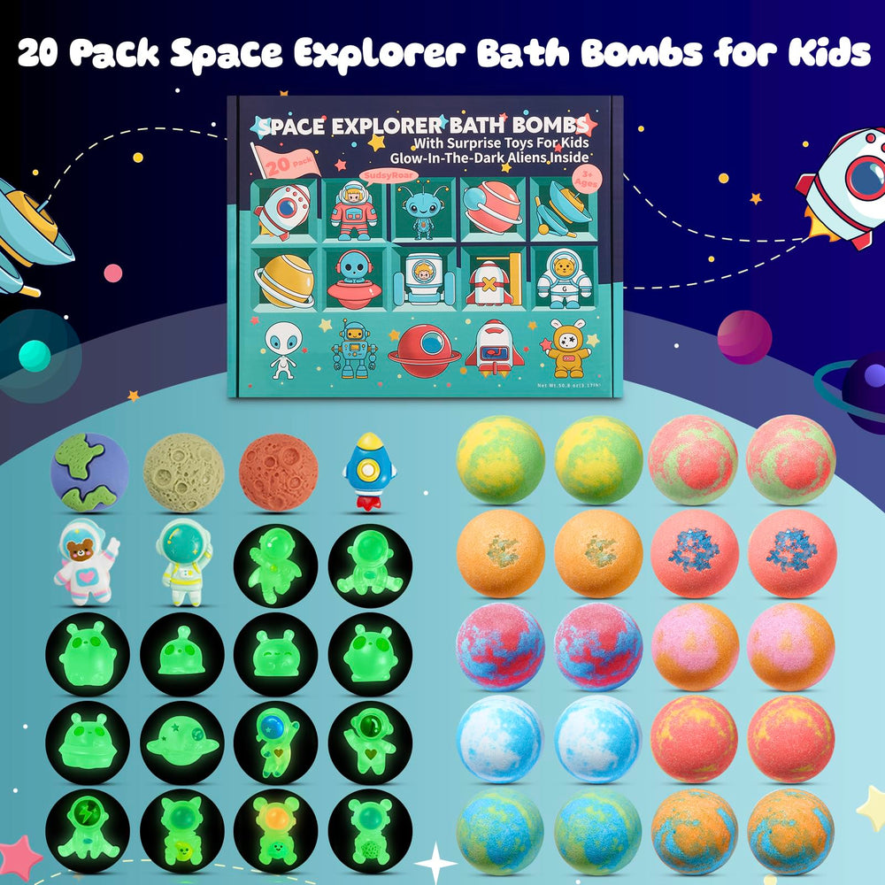 SudsyRoar bombas de baño cohetes: revela cohete o planeta, ideal para juego creativo.