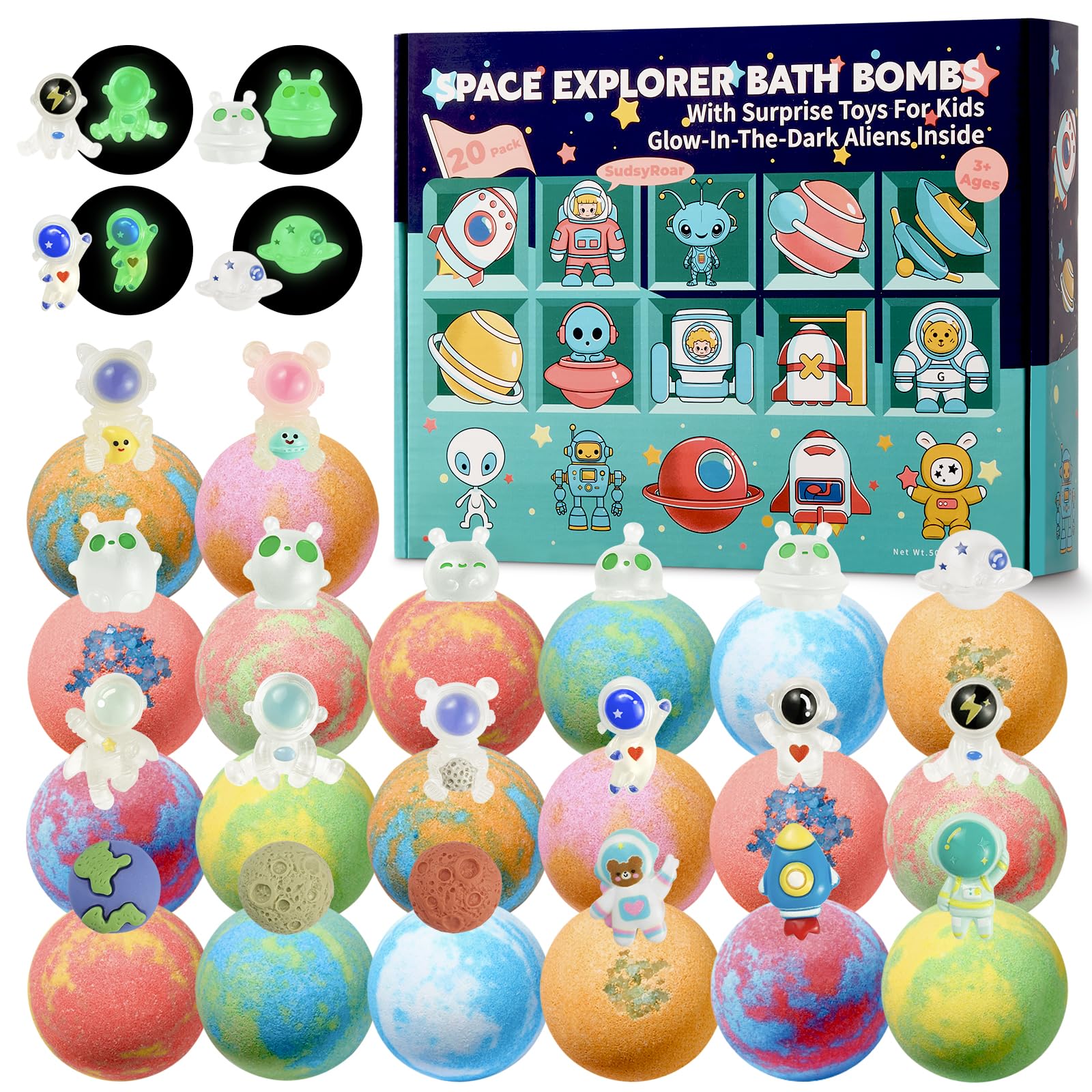 SudsyRoar bombas de baño galaxia set 20: experiencia espacial para la hora del baño.