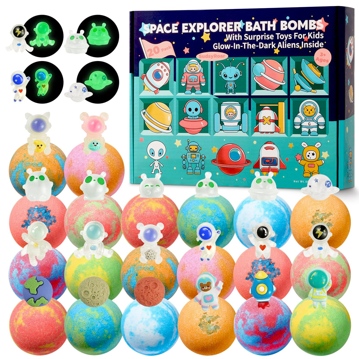 SudsyRoar bombas de baño galaxia set 20: experiencia espacial para la hora del baño.