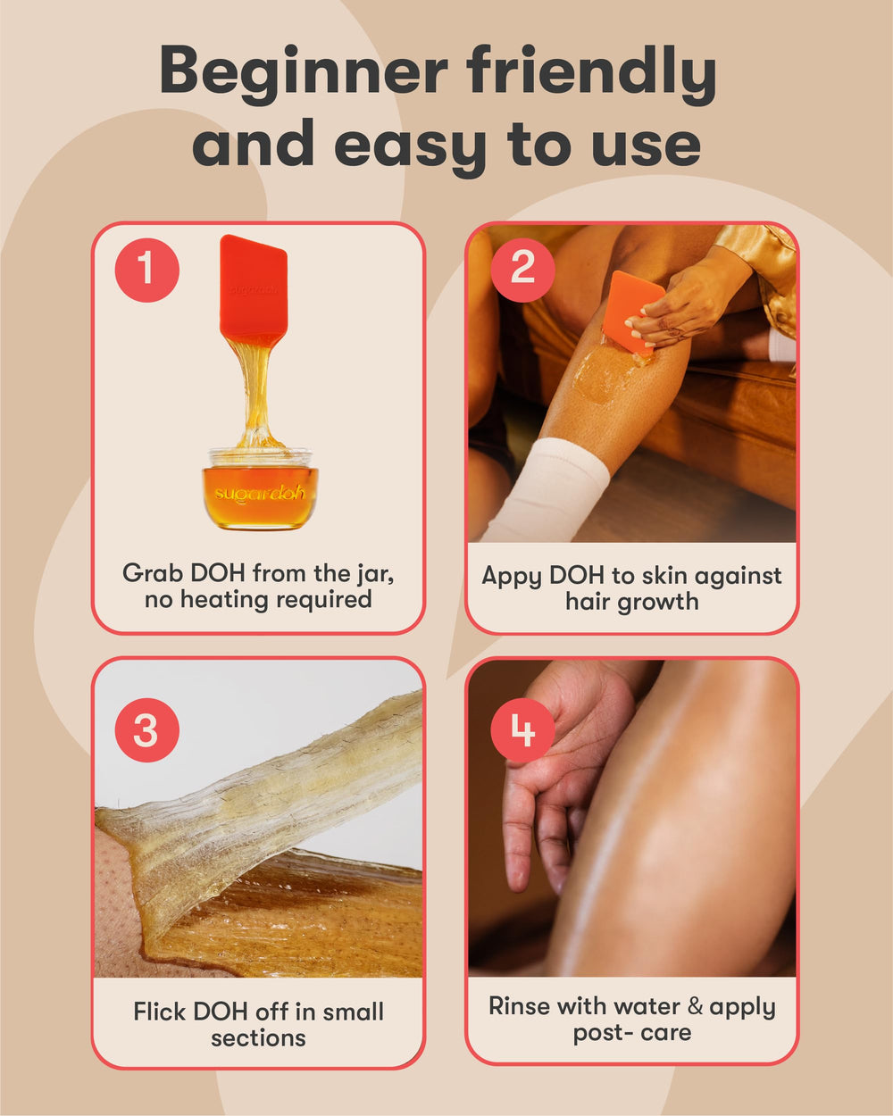 SUGARDOH waxing kit arms use highlights skin-friendly hair removal.
