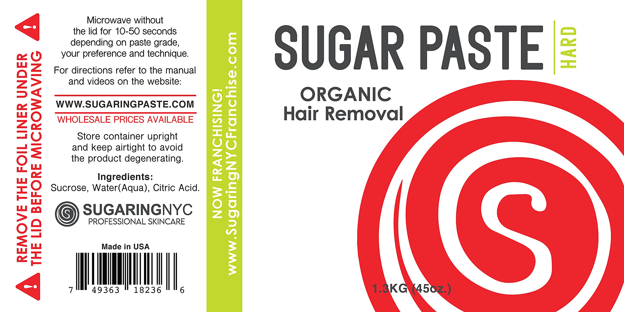 Sugaring NYC 1.3kg paste jar close-up shows organic ingredients.