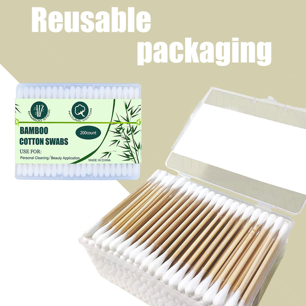 SUIZWMOU bamboo cotton swabs with wooden sticks in recyclable box for plastic-free living.