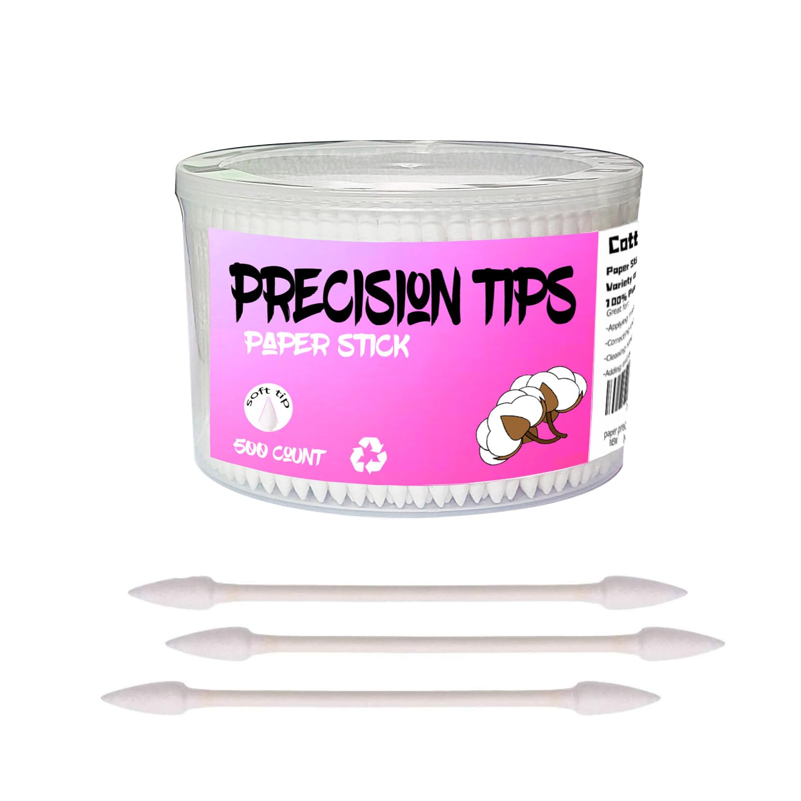 SUIZWMOU pointed tip cotton swabs with double points for precise makeup and cleaning.